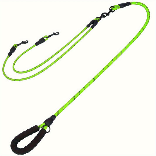 Dual Dog Leash, 78-Inch Reflective Nylon with Swivel Connector and Foam Handle