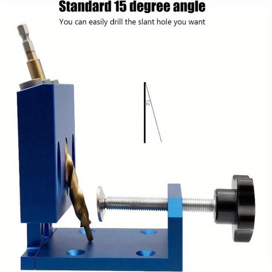 Pocket Hole Jig Kit, Adjustable 3-Guide 15° System with Drill Bit, Screws & Plugs