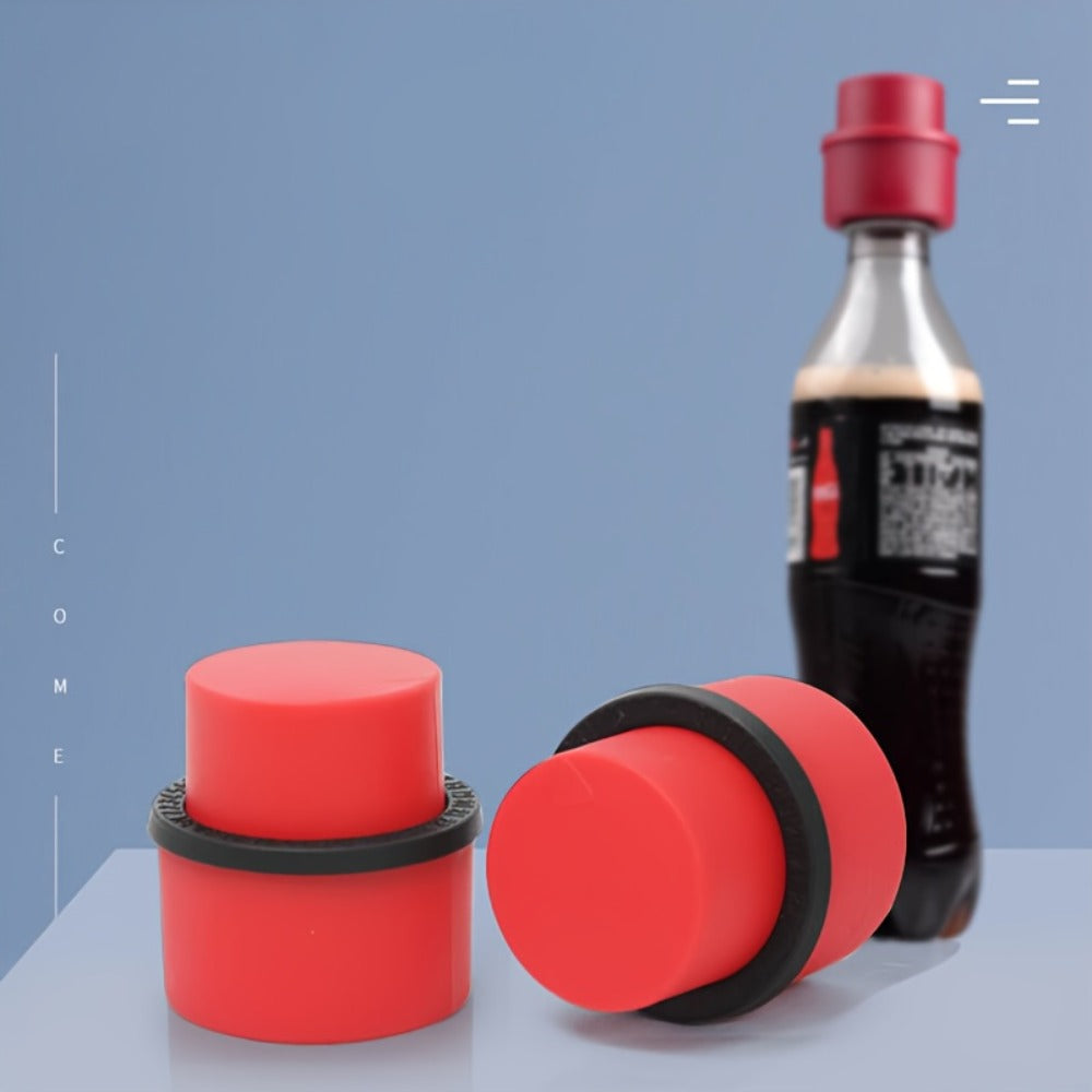 Soda Bottle Caps 3-Pack Carbonation Saver – Squeeze to Restore Bubbles & Lock in Freshness | Leak-Proof Reusable Bottle Caps in Black Red Combo | Fridge Travel Outdoor Kitchen Drink Accessories