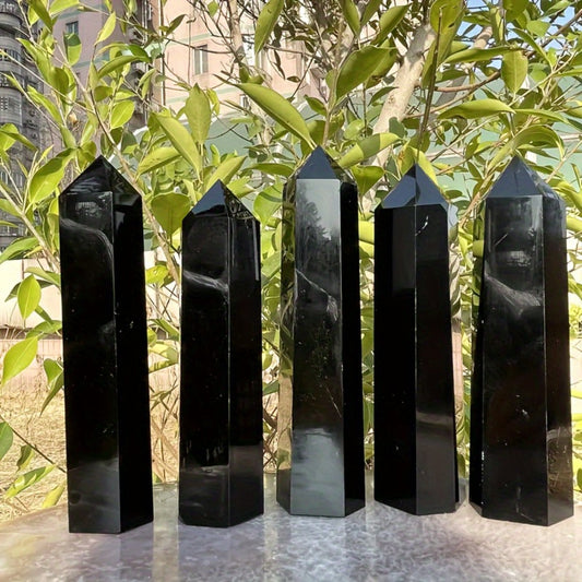 Black Obsidian Crystal Tower, Polished Hexagonal Obelisk, 0.55–1.1 lb