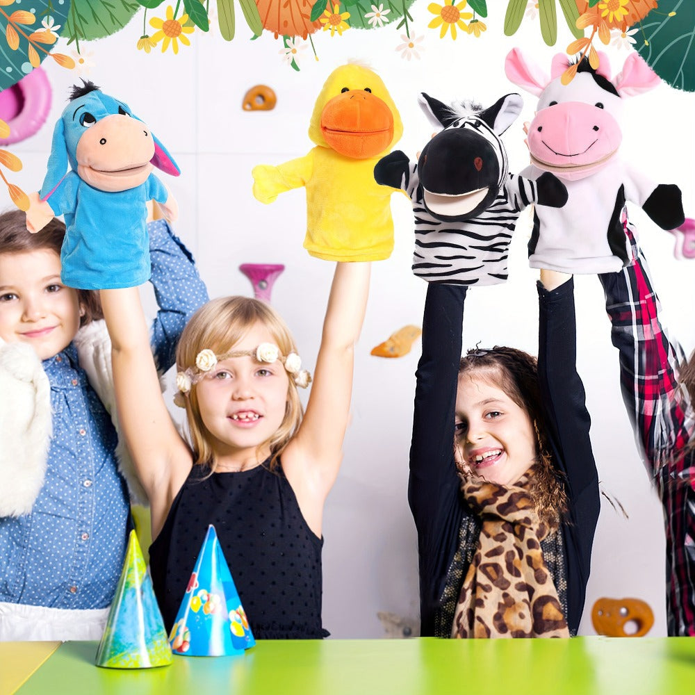 Hand Puppets Set 4pcs Plush Animal Puppets for Kids, Educational Storytelling Toy for Theatrical Performances, Nursery & Classroom, Fosters Creativity & Joy, Birthday Gift for Toddlers Boys Girls