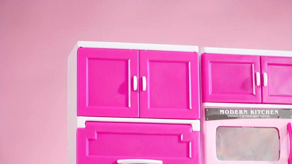 Pink Pretend Play Kitchen Set, 64-Piece Play House with Lights and Sounds