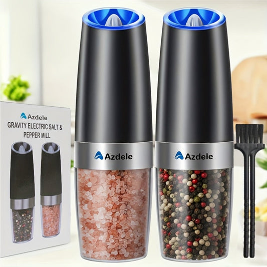 Electric Salt and Pepper Grinder Set with Gravity Activation and LED Light, Black 2-Pack