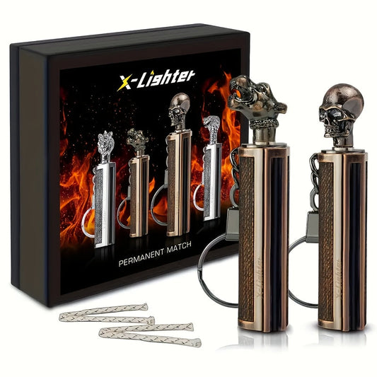 Permanent Match Fire Starter, Refillable Keychain Lighter 2-Pack with Gift Box