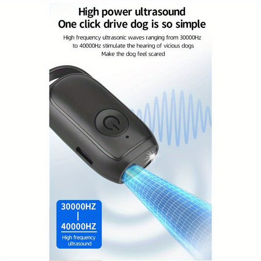 Handheld Ultrasonic Dog Deterrent with LED Flashlight, Battery-Powered, Black
