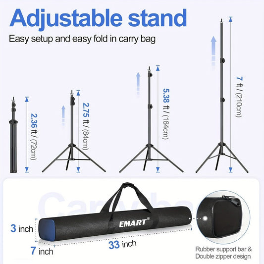 Backdrop Stand Kit, Adjustable 10 x 7 ft with Crossbar, Clamps and Carrying Bag