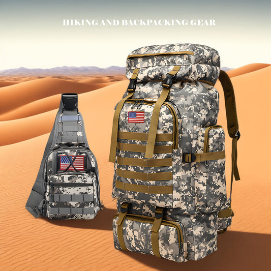 Tactical Backpack and Chest Pack Set, Polyester, 21.13-Gallon Main Pack