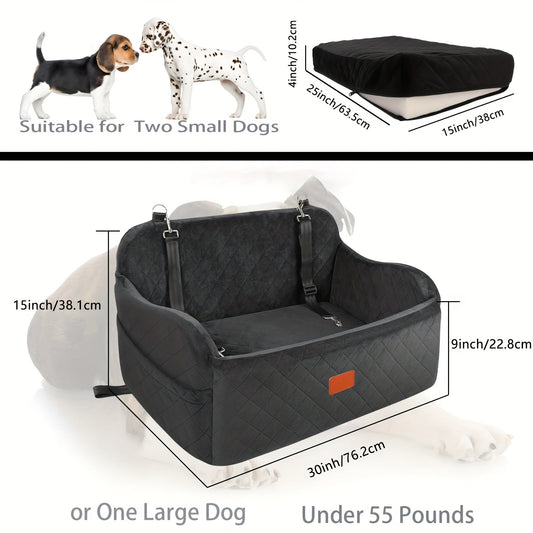 Dog Car Seat with Memory Foam Cushion, Washable Cover and Non-Slip Base, 26 × 15-Inch Interior