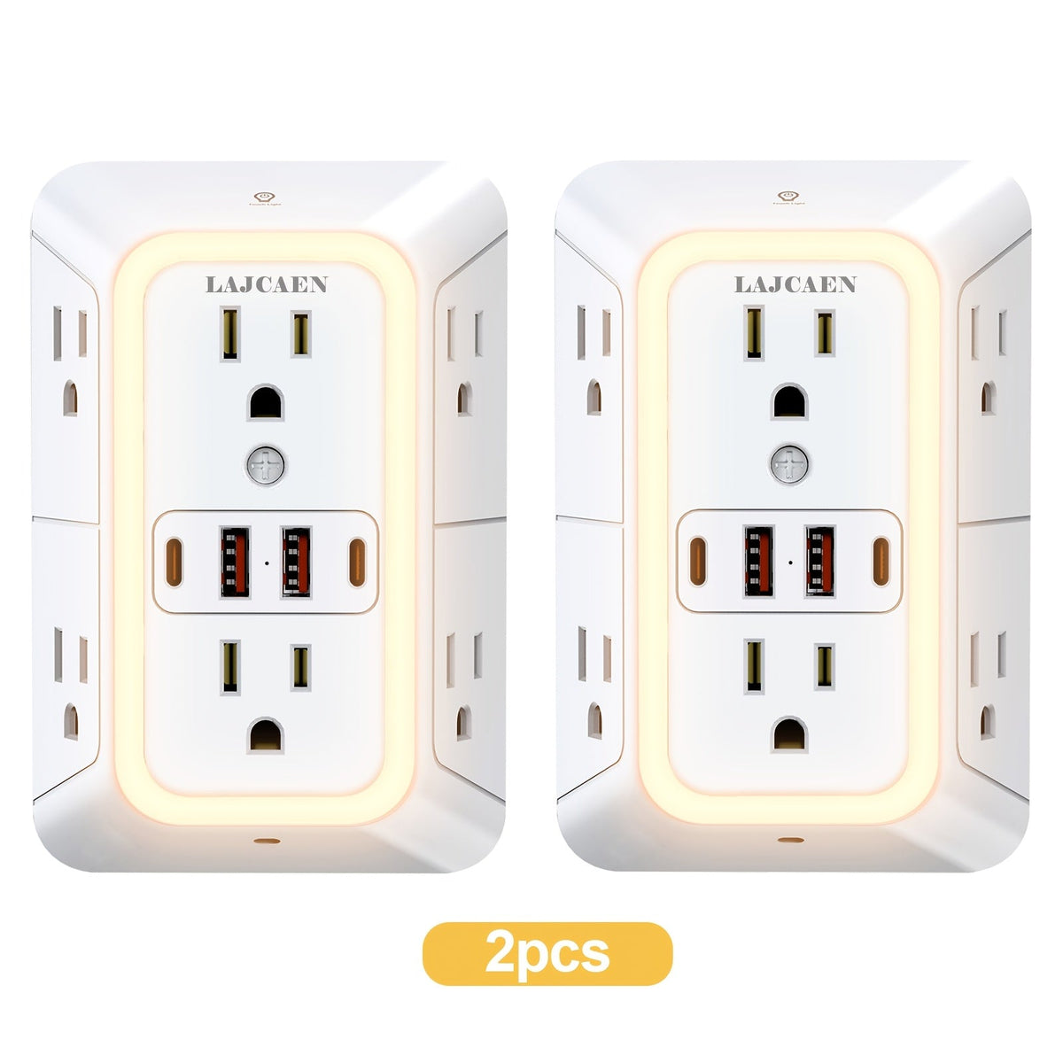 Outlet Splitter Wall Expander 10-in-1 with 6 AC Outlets 2 USB-A 2 USB-C Ports 3-Sided Plug Extender Surge Protector Night Light Compact Space-Saving Design for Home Dorm Apartment Office