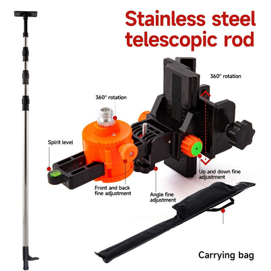 Telescoping Laser Level Pole, 15.4 ft, with 1/4-20 and 5/8-11 Thread Mounts