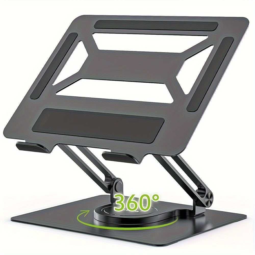 Adjustable Ergonomic Laptop Stand, 360° Rotating Base, Foldable Iron Desk Stand for MacBook Pro/Air & Notebooks up to 17 Inch, Portable Workspace Enhancer – Silver/Black
