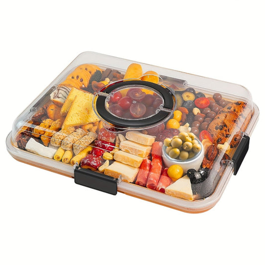 Bamboo Charcuterie Board with Acrylic Lid, 8 Compartments & Black Handles