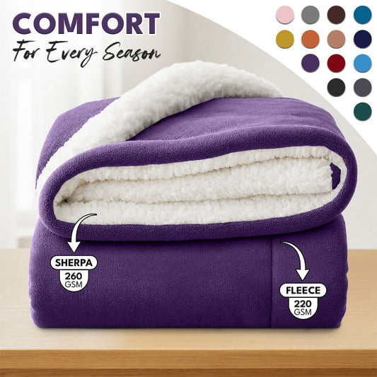 Sherpa Flannel Blanket, Double-Layer for Sofa and Bed in 14 Colors and 3 Sizes