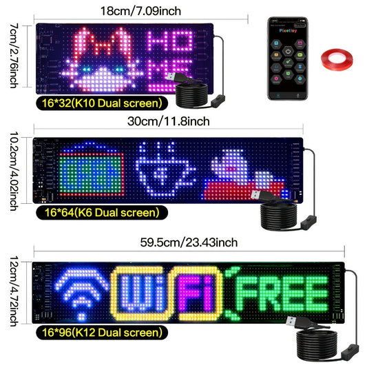 RGB LED Pixel Display, Flexible App-Controlled Screen for Custom Text & Animations