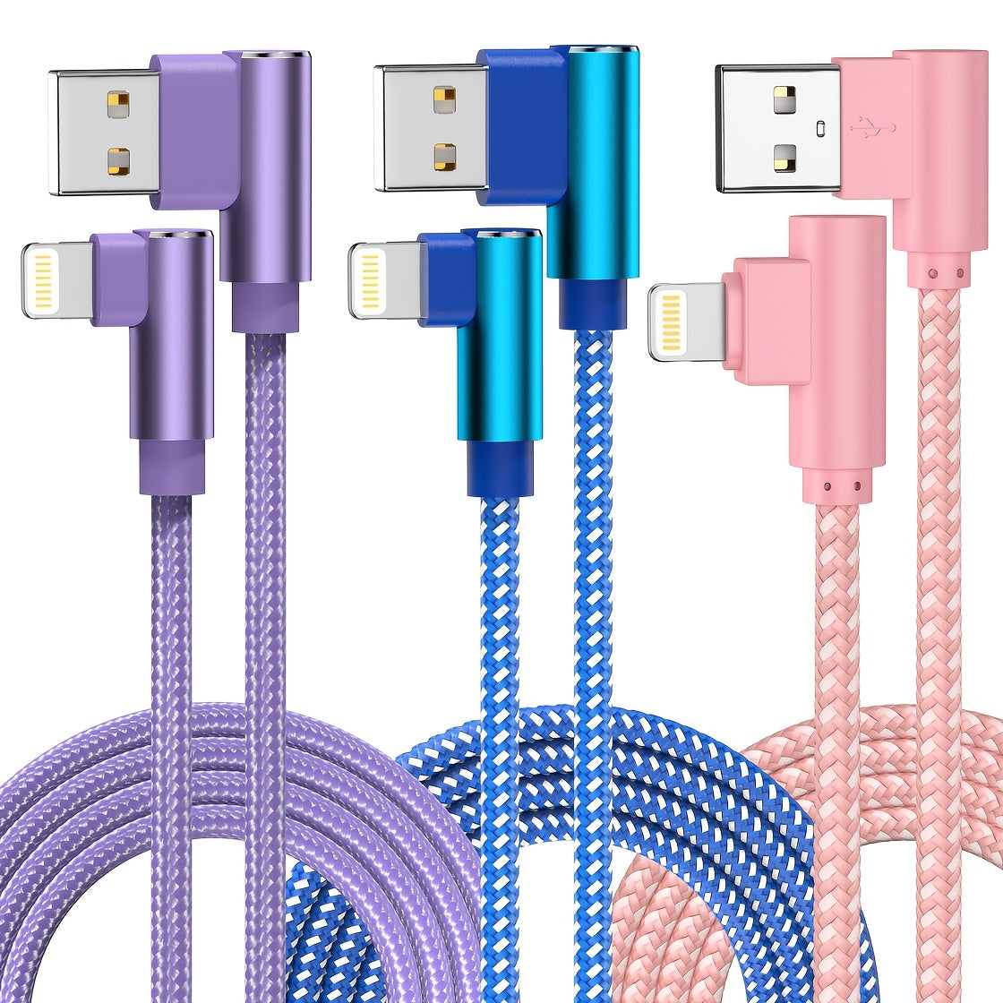 10ft Nylon Braided Lightning Cable 3-Pack MFi Certified – USB-A to Lightning iPhone Charger Cord for iPhone 14 13 12 11 Pro Max XS XR X 8 7 SE | iPad iPod | 2.4A Fast Charge 480Mbps Data Sync