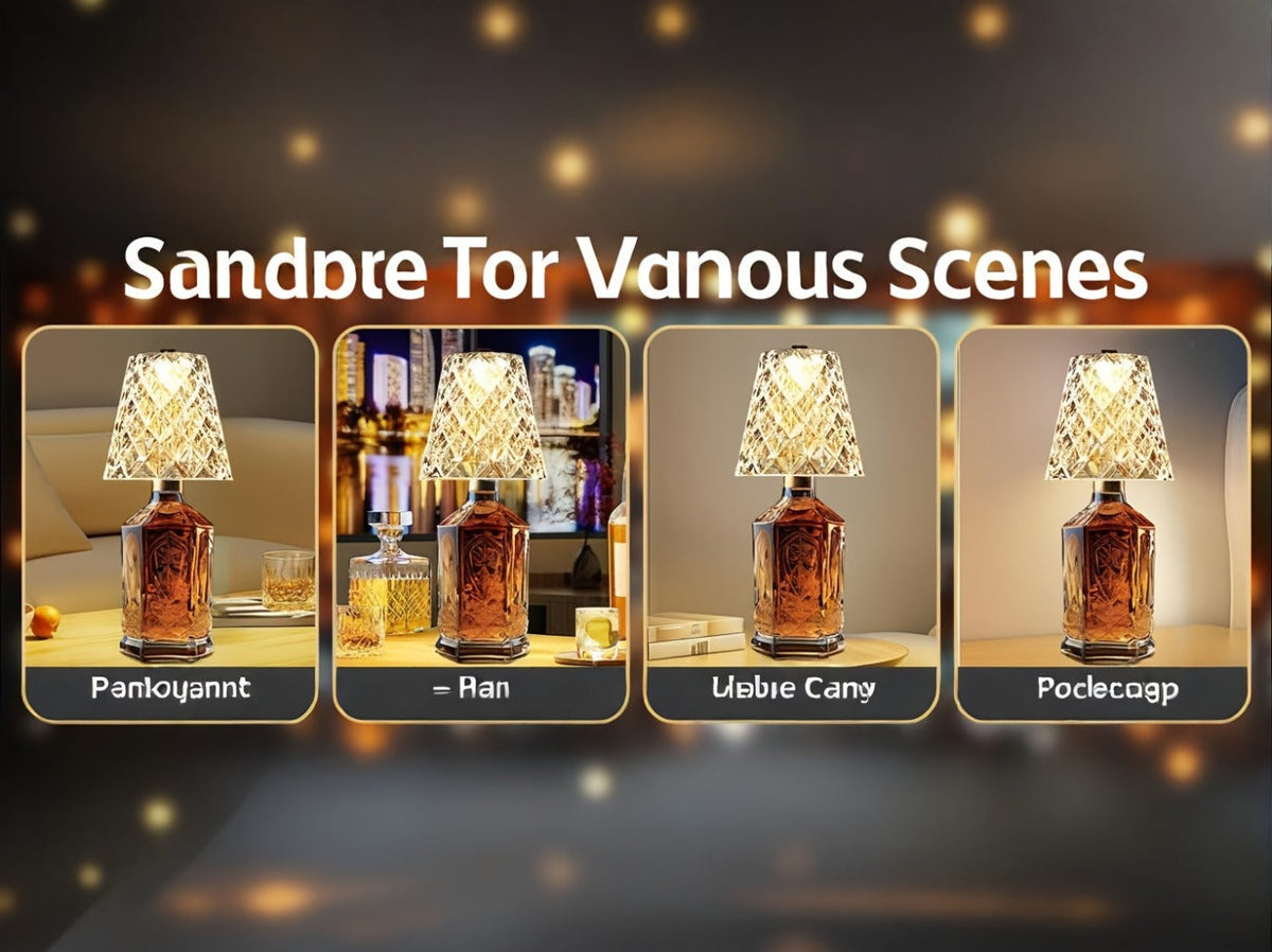 Rechargeable LED Bottle Table Lamp 2 Pack - Crystal Acrylic Wine Bottle Design, 2000mAh Cordless, 3 Color Modes, Ambient Night Light for Bedroom, Dining Table, Bar & Home Decor