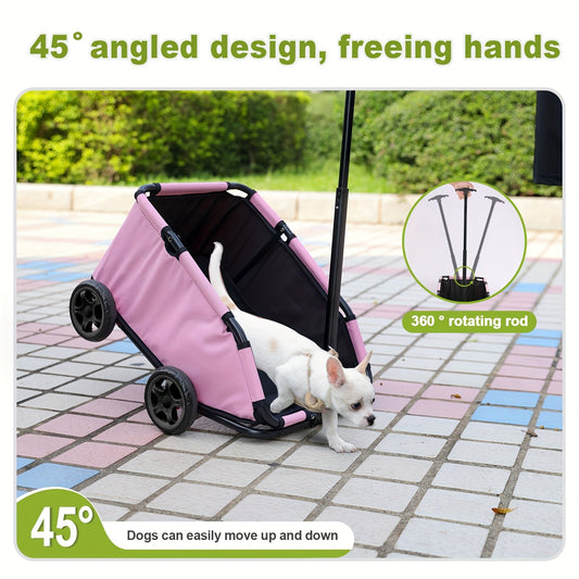Foldable Pet Wagon for Small Dogs & Cats with Extendable Pull Handle and Cushion