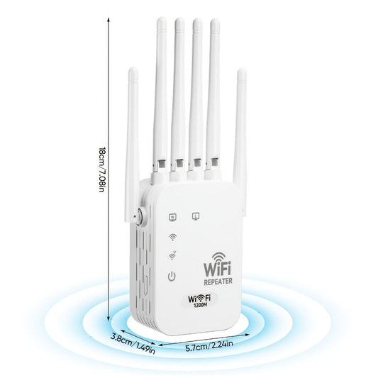 WiFi 6 Extender 1200Mbps Dual Band with 6 External Antennas, Compact White Design