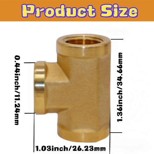 Brass Pipe Tee Fittings, Female NPT 3-Way Connectors, 1/8 to 1/2 Inch