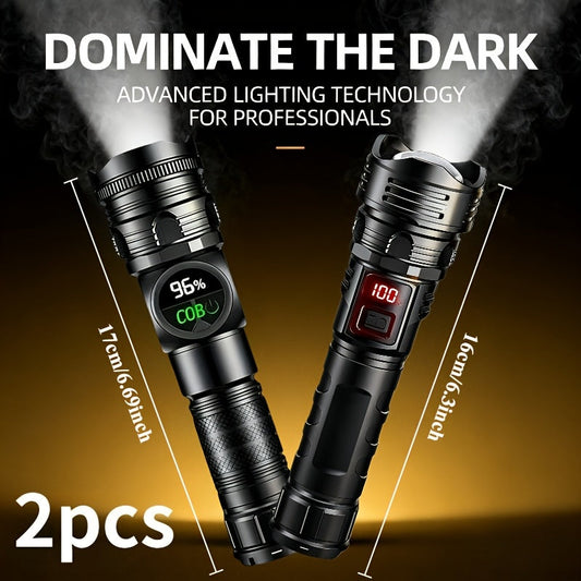 USB Rechargeable Flashlights, 2-Pack with COB Side Light and Adjustable Focus
