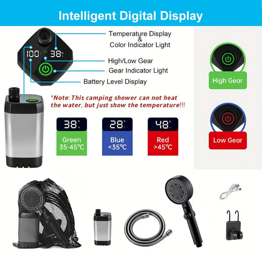 Portable Pet Shower with Temperature Display & 6000mAh Rechargeable Battery