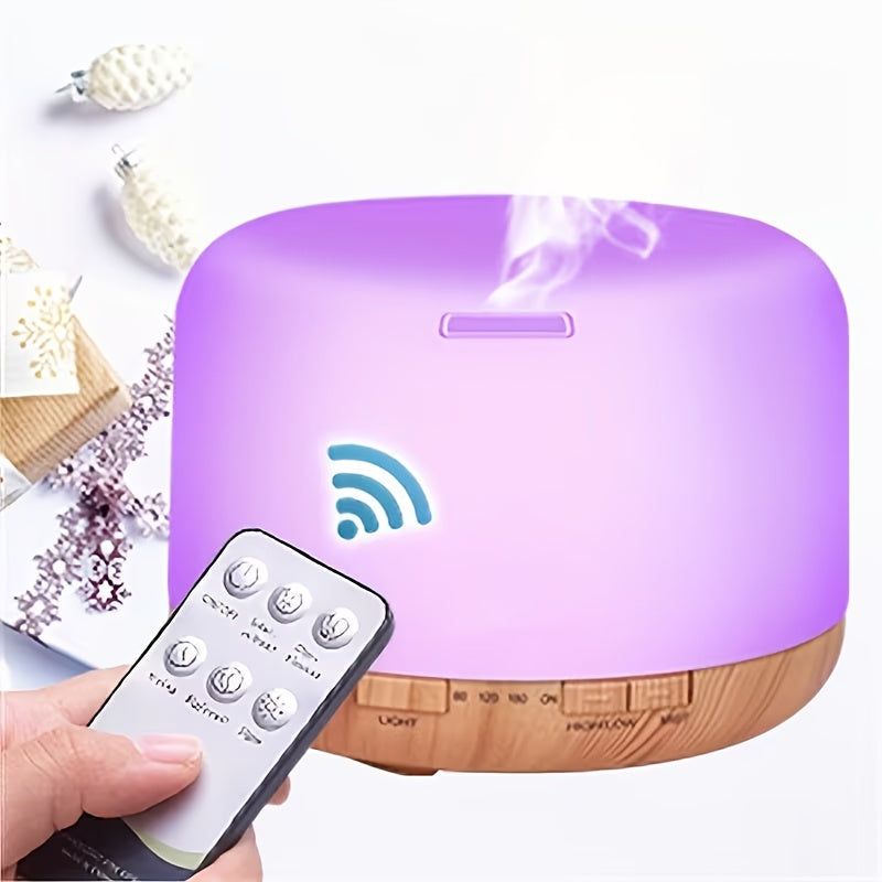 Essential Oil Diffuser 500ml 7-Color Ambient Light Timer Auto Shut-Off USB Ultrasonic Aroma Diffuser for Large Room Home Office Bedroom Wood Grain Humidifier