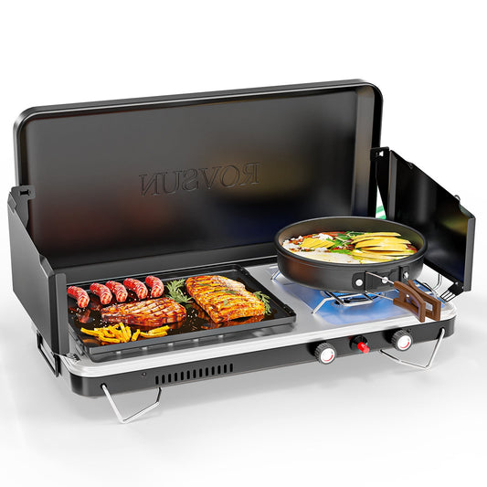 Propane Camping Stove with Oven, 2-in-1 Outdoor Cooking Combo with Model Options