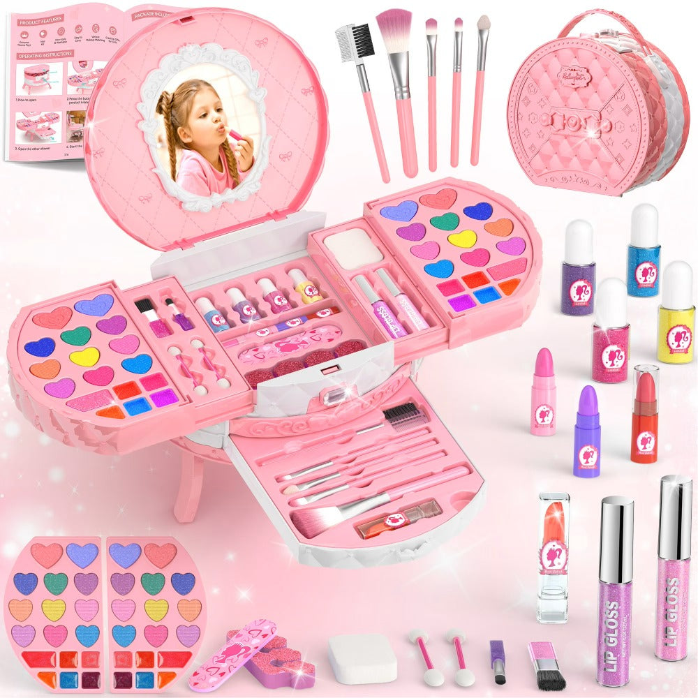 Kids Washable Makeup Kit for Dress-Up Play, Pink or Purple Options