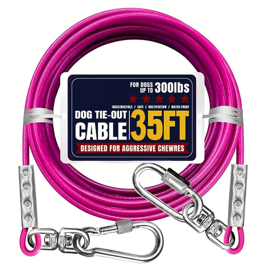 Dog Tie-Out Cable, Coated Steel Wire with Swivel Hooks, S–L in Three Colors