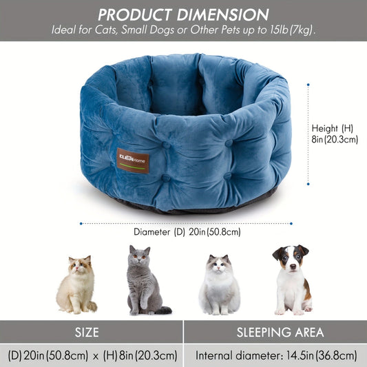 Round Cat Bed with High Sides, Velvet-Feel Plush, Machine Washable, 20 x 20 x 8 Inches