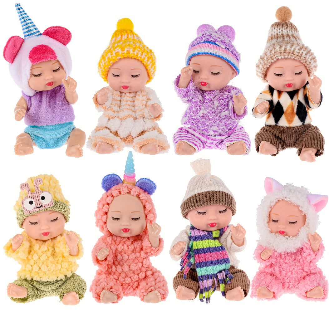 Mini Baby Dolls 8 Pack 4 Inch Animal Theme Outfits BPA-Free Non-Toxic ASTM Certified Miniature Doll Set Party Favor Stocking Stuffer Gift for Girls Ages 3-12 Birthday Christmas