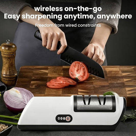Electric Knife Sharpener, USB Rechargeable with Grinding and Polishing, Black or Yellow