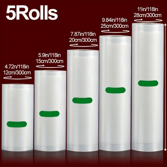 Vacuum Sealer Bag Rolls, 5-Pack with Five Widths & 3 m Length for Food Storage
