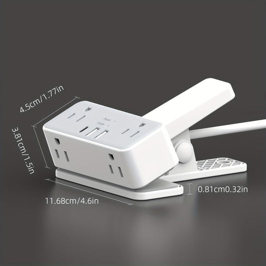 Clamp-On Desk Edge Power Strip with USB Ports & Surge Protection - 6ft Extension Cord, 1250W, US Plug, Clamp Design for Desktop Bed Edge Home Office Kitchen Charging Station