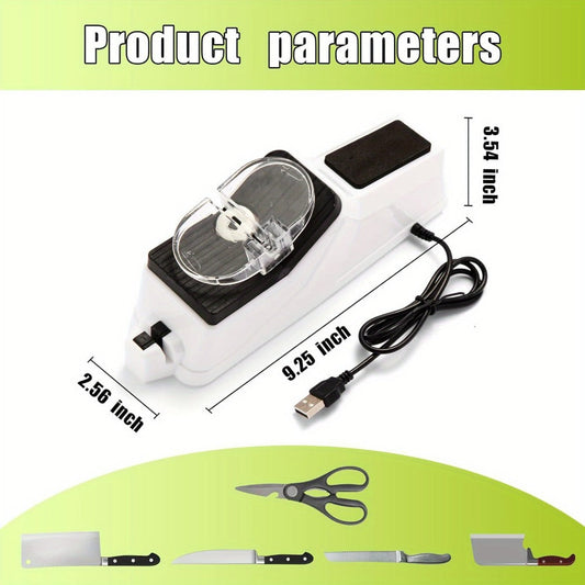 Electric Knife Sharpener, USB Powered, with 5 Double-Sided Stones & Protective Cover