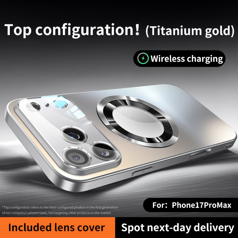 Titanium Matte iPhone Case Magnetic Wireless Charging Shockproof Glass Lens Cover for iPhone 17 Pro Max 17 Pro 17 Air 17 16 Pro Max 16 Pro 16 Plus 16 15 Pro Max 15 Pro 15 Plus 15 14 Pro Max 14 Pro 14 Plus 14