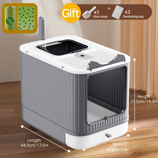 Enclosed Cat Litter Box with Removable Components and Included Waste Bags, Color Options