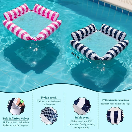 Striped Mesh Inflatable Pool Float Sets in Blue, Pink and Dark Blue