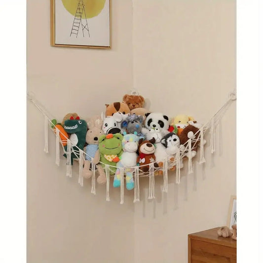 Stuffed Animal Storage Hammock with Lights, Corner Mesh Toy Organizer