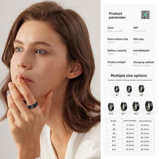 Smart Ring with HRV, Sleep and Activity Tracking, Bluetooth 5.3 and SmartHealth App