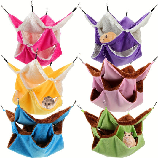 Small Animal Hammock Set, 6 Three-Layer Hanging Cage Beds in Assorted Colors