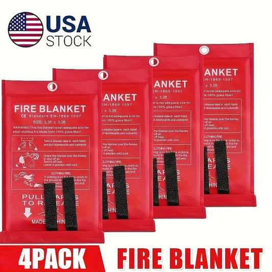 Fire Blanket Set, 4-Pack Fiberglass Twill Weave for Emergency Preparedness