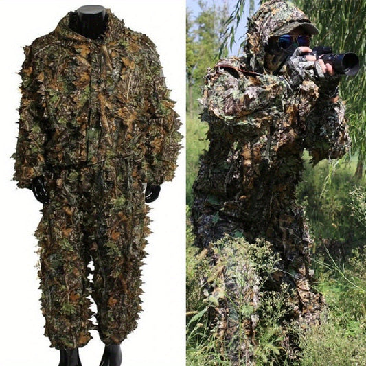 Ghillie Suit Set with 3D Leaf Camo, Hooded Jacket and Pants, 0.95 lb