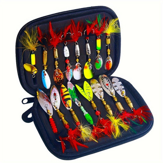 Metal Spoon Fishing Lures, 16-Piece Assortment with Tackle Storage Box