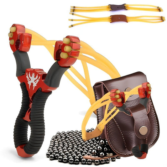Stainless Steel Slingshot, Wolf Style with Non-Slip Grip and Gold-Tone Accents