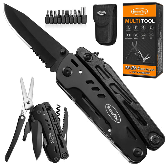 Multitool Pocket Knife, 18-in-1 Stainless Steel with Pliers, Saw and Nylon Sheath