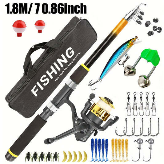 Baitcasting Rod and Reel Combo, 82.68-Inch Yellow Telescopic Rod with Bag