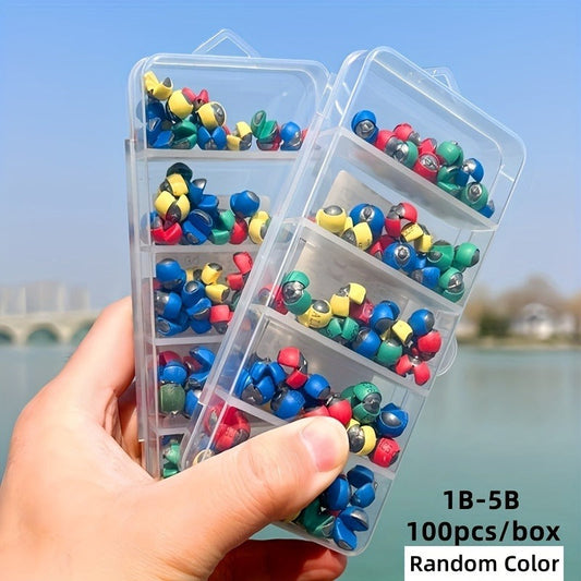 Split Shot Fishing Sinkers, Rubber-Coated Lead, 100 Pieces in 5 Sizes (1B–5B)