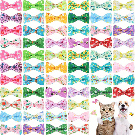 Dog Bow Ties, 60-Pack Detachable Collar Clips in Assorted Spring Designs