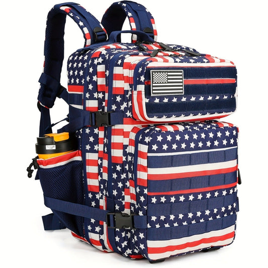 Hiking Backpack with Flag Pattern and Padded Straps for Travel and Daily Use